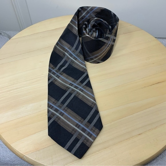hemley Made In Germany Classic Black Brown Scottish Plaid 100% Silk Neck Tie - Picture 3 of 8